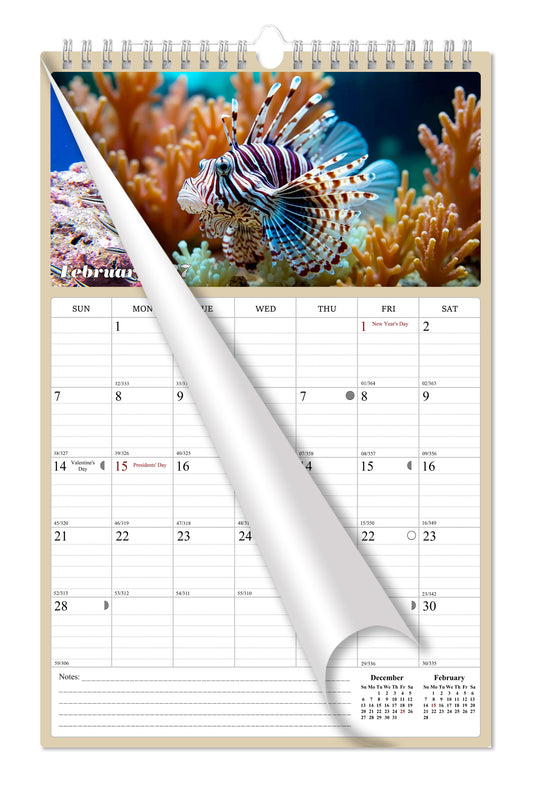 2027 Wall Calendar Spiral-bound Twin-Wire Binding - 12 Months Planner - Large Ruled Blocks with Julian Dates - (Tropical Fishes)