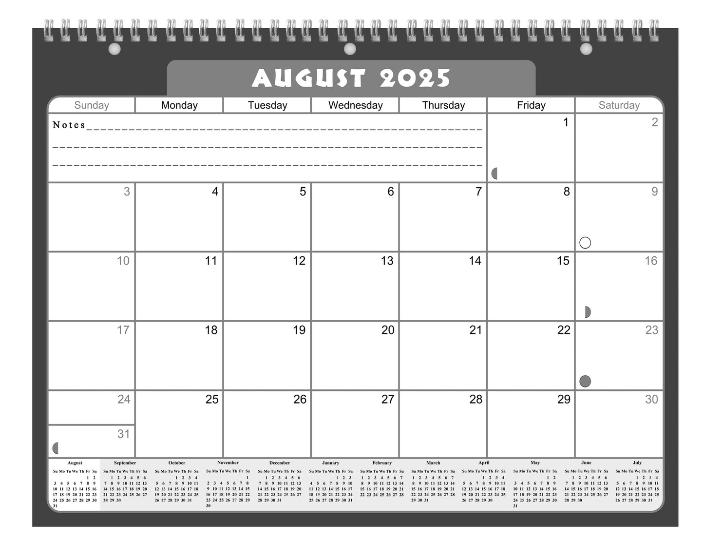 2025 - 2026 Academic Year 12 Months Student Calendar 3-Ring Binder B&W (Edition #022)