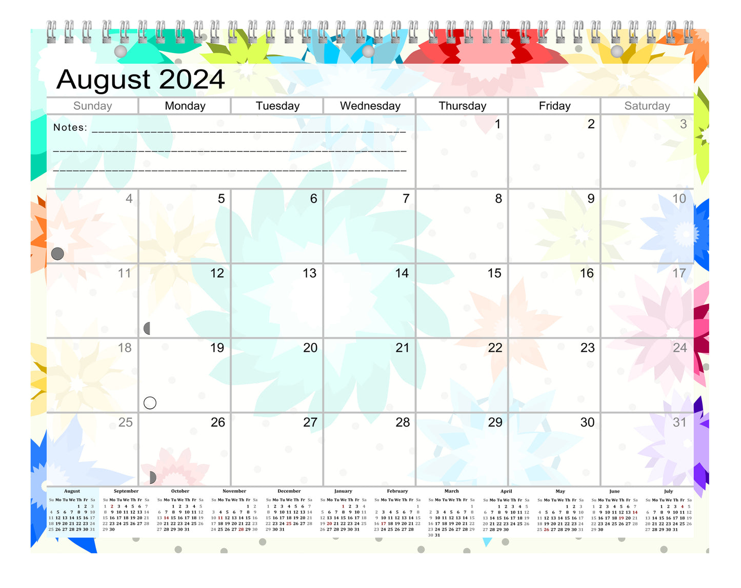 2024-2025 Academic Year 12 Months Student Calendar/Planner for Wall & Desk & 3-Ring Binder, for School, Teacher, Student (Edition #08)