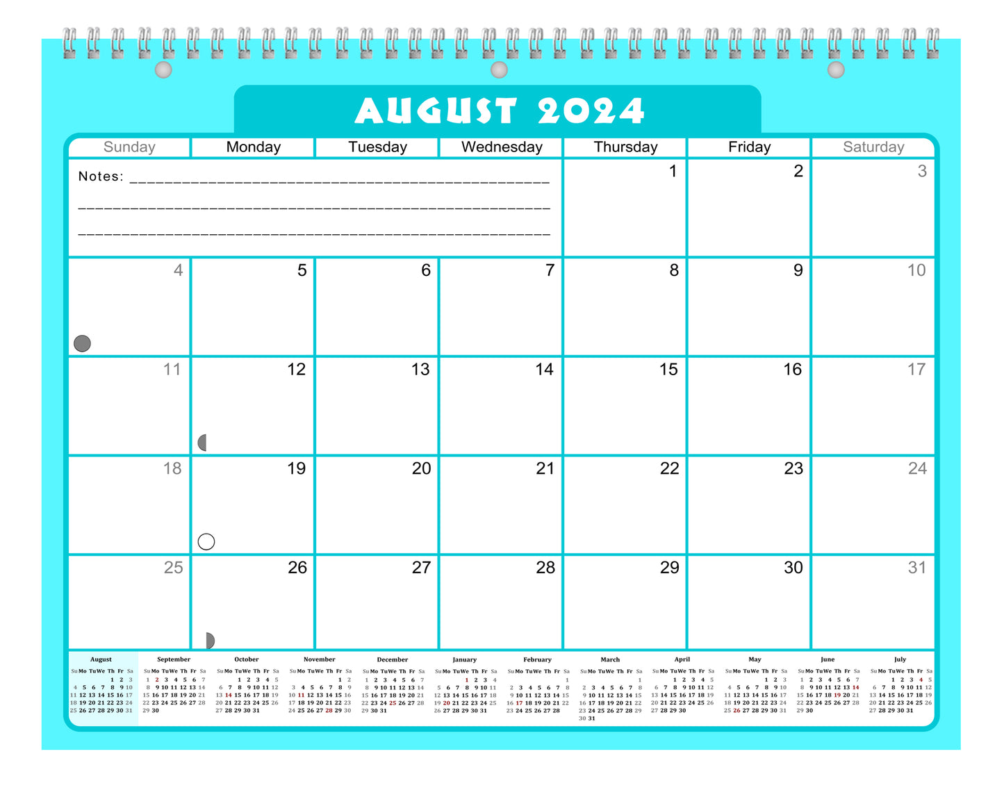 2024-2025 Academic Year 12 Months Student Calendar/Planner for Wall & Desk & 3-Ring Binder, for School, Teacher, Student (Edition #06)