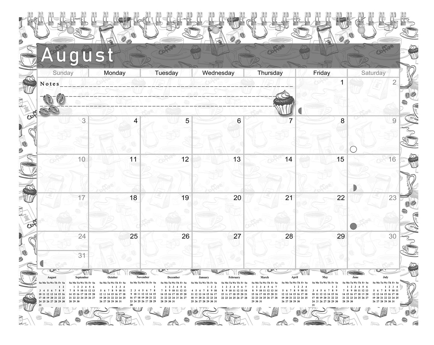 2026 - 2027 Academic Year 12 Months Student Calendar 3-Ring Binder - Black&White - (Edition #026)