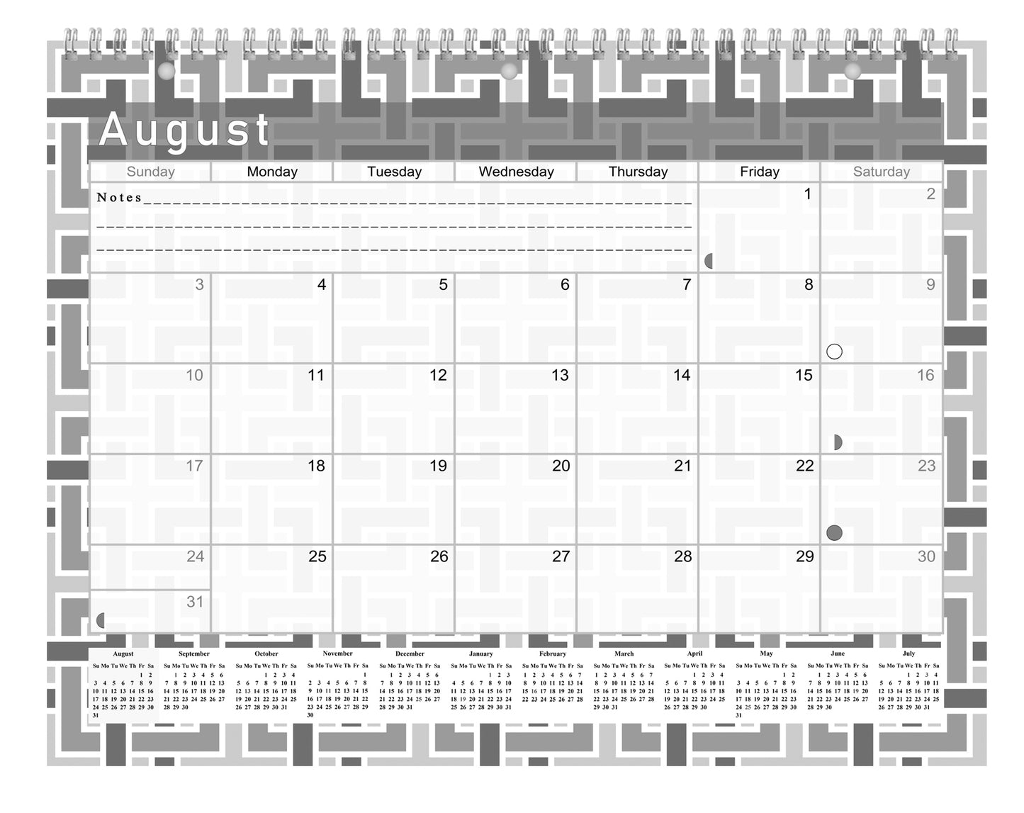 2026 - 2027 Academic Year 12 Months Student Calendar 3-Ring Binder - Back&White - (Edition #014)