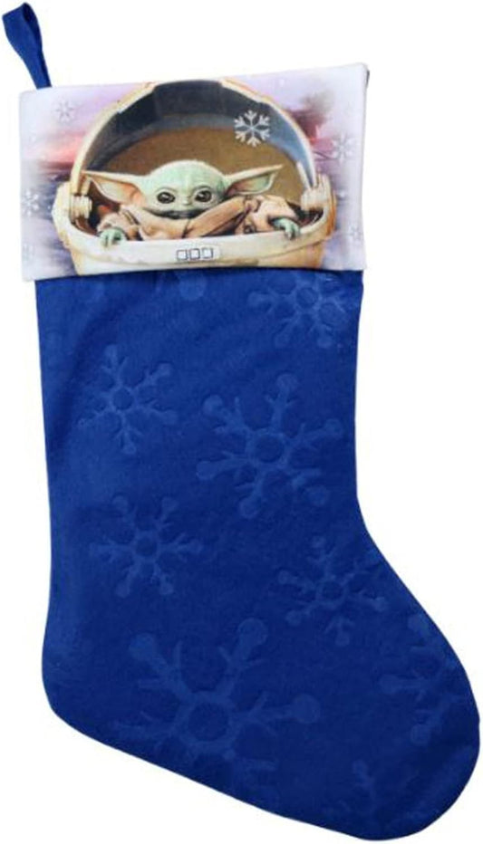 Baby Yoda Blue Felt Christmas Stocking - 16" x 9"