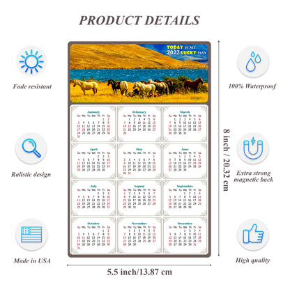 2027 Magnetic Calendar - Calendar Magnets - Today is my Lucky Day - (Fade, Tear, and Water Resistant) - Horses Themed 012
