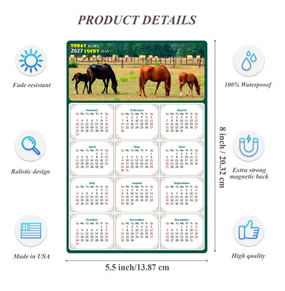 2027 Magnetic Calendar - Calendar Magnets - Today is my Lucky Day - (Fade, Tear, and Water Resistant) - Horses Themed 010