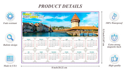 2027 Magnetic Calendar - Calendar Magnets - Today is my Lucky Day (Chapel bridge in Lucerne, Switzerland)
