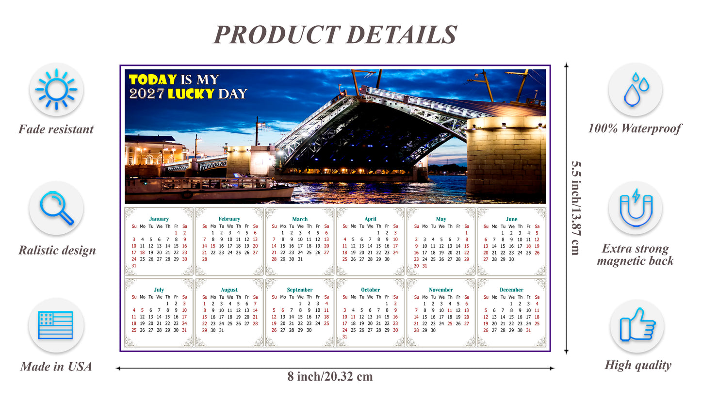 2027 Magnetic Calendar - Calendar Magnets - Today is my Lucky Day (Night shooting in the city of St. Petersburg)