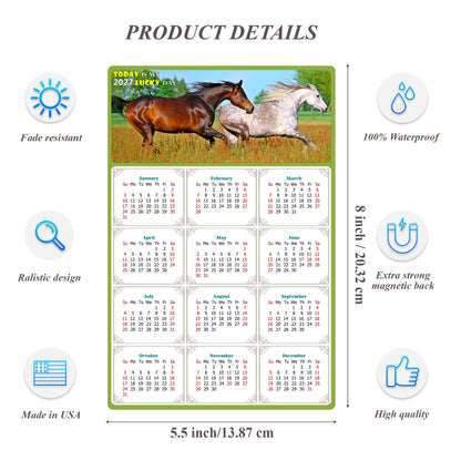 2027 Magnetic Calendar - Calendar Magnets - Today is my Lucky Day - (Fade, Tear, and Water Resistant) - Horses Themed 03