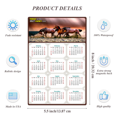 2027 Magnetic Calendar - Calendar Magnets - Today is my Lucky Day - (Fade, Tear, and Water Resistant) - Horses Themed 01