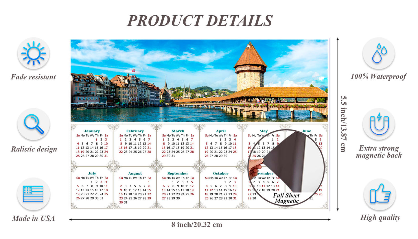 2026 Magnetic Calendar - Calendar Magnets - Today is my Lucky Day (Chapel bridge in Lucerne, Switzerland)