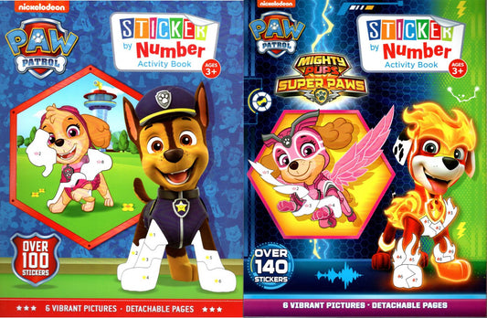 Nickelodeon Paw Patrol - Sticker by Number Activity Book Over 140 + 100 Stickers (Set of 2 Books) v3