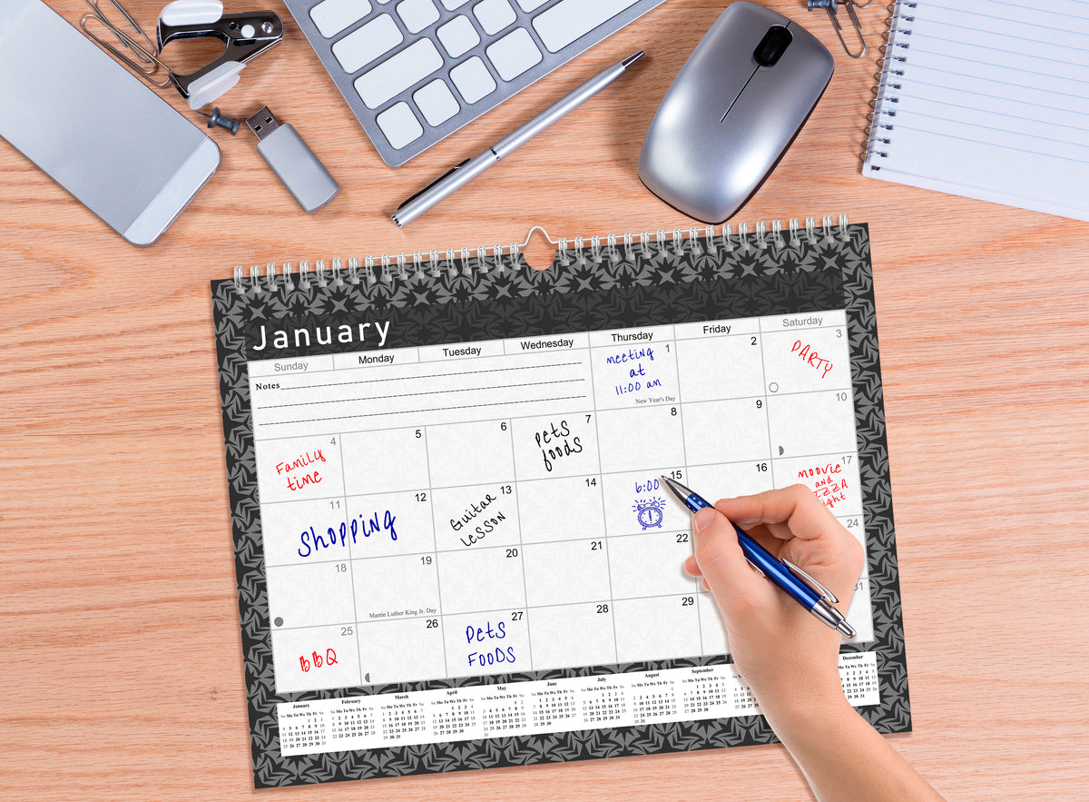 2026-2027 Monthly Spiral-Bound Wall/Desk Calendar - Desktop/Wall Blotter Calendar/Planner - (Edition B&W #017)