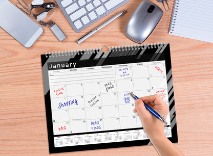 2026-2027 Monthly Spiral-Bound Wall/Desk Calendar - Desktop/Wall Blotter Calendar/Planner - (Edition B&W #013)