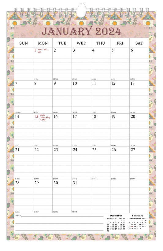 2024 Wall Calendar Spiral-Bound Twin-Wire Binding - 12 Months  16