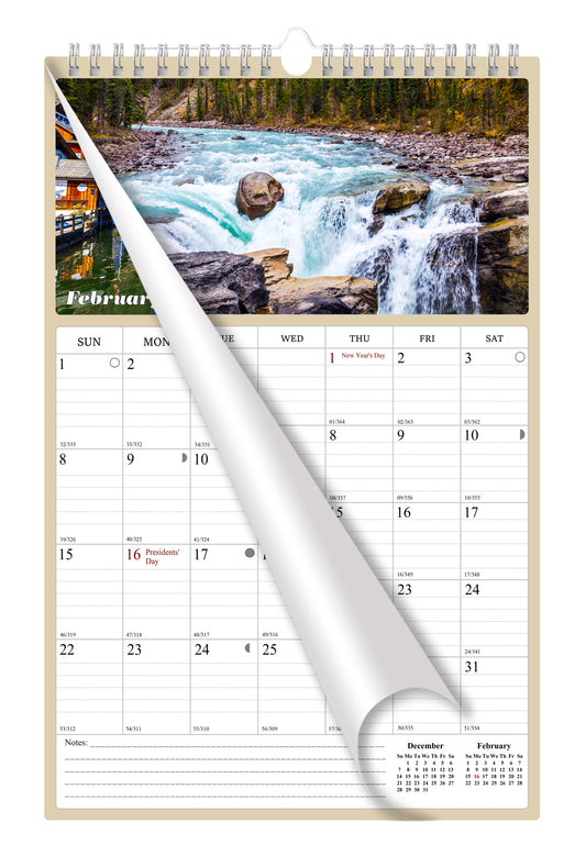2026 Wall Calendar Spiral-bound Twin-Wire Binding - 12 Months Planner - Large Ruled Blocks with Julian Dates - (The Great Outdoors)