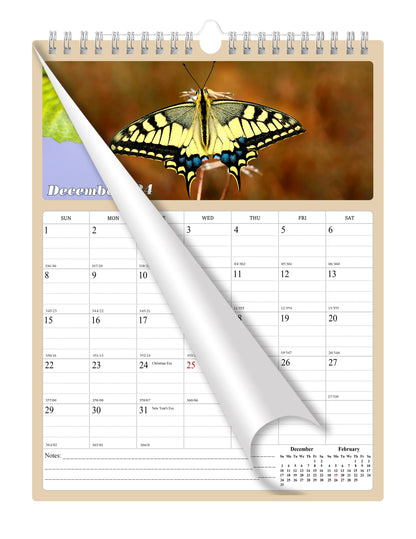 2024 Wall Calendar Spiral-bound Twin-Wire Binding - 12 Months (Butterfly)