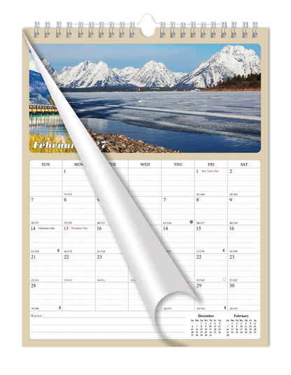 2027 Wall Calendar Spiral-bound Twin-Wire Binding - 12 Months Planner - Large Ruled Blocks with Julian Dates - (National Parks)
