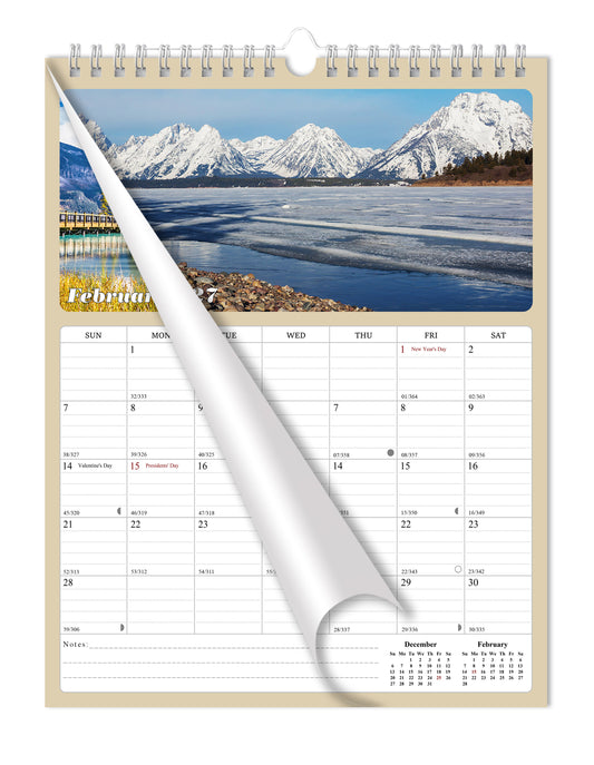 2027 Wall Calendar Spiral-bound Twin-Wire Binding - 12 Months Planner - Large Ruled Blocks with Julian Dates - (National Parks)