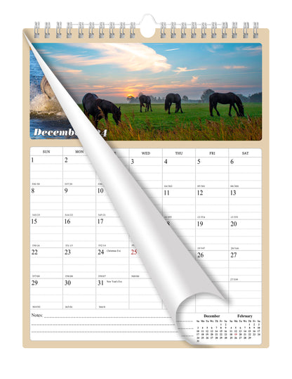 2024 Wall Calendar Spiral-bound Twin-Wire Binding - 12 Months (Horses)