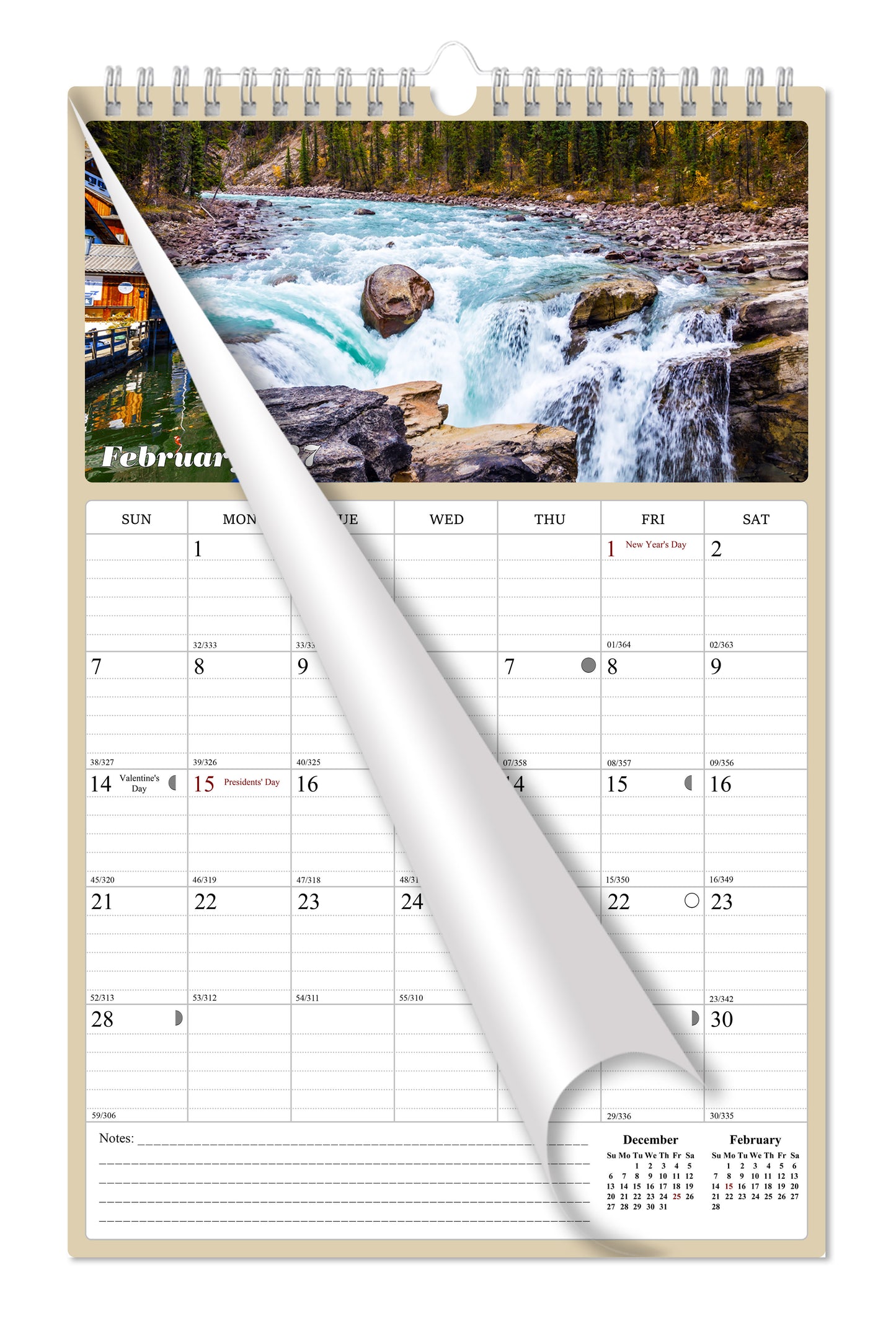 2027 Wall Calendar Spiral-bound Twin-Wire Binding - 12 Months Planner - Large Ruled Blocks with Julian Dates - (The Great Outdoors)
