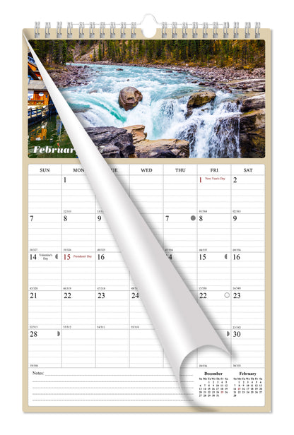 2027 Wall Calendar Spiral-bound Twin-Wire Binding - 12 Months Planner - Large Ruled Blocks with Julian Dates - (The Great Outdoors)