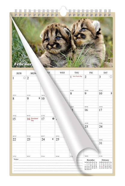 2025 - 2026 Wall Calendar Spiral-bound Twin-Wire Binding - 18 Months Planner - Large Ruled Blocks with Julian Dates - (Baby Animals)