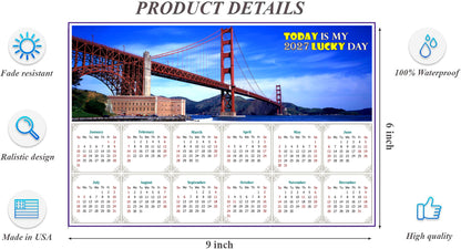 2027 Peel & Stick Calendar - Today is my Lucky Day - Removable - Golden Gate Bridge (9"x 6")