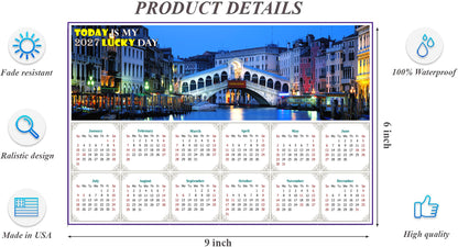 2027 Peel & Stick Calendar - Today is my Lucky Day - Removable - Nightlife on The Canal (9"x 6")
