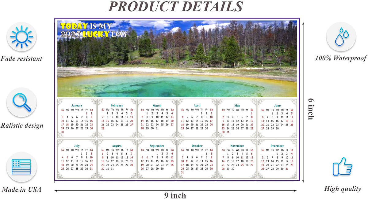2027 Peel & Stick Calendar - Today is my Lucky Day - Removable, Repositionable - 029 (9"x 6")