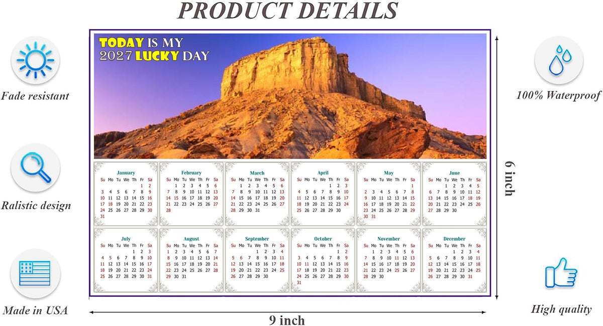 2027 Peel & Stick Calendar - Today is my Lucky Day - Removable, Repositionable - 028b (9"x 6")