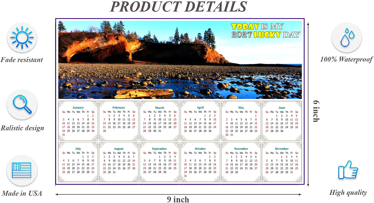 2027 Peel & Stick Calendar - Today is my Lucky Day - Removable - Shepholdy bay (9"x 6")