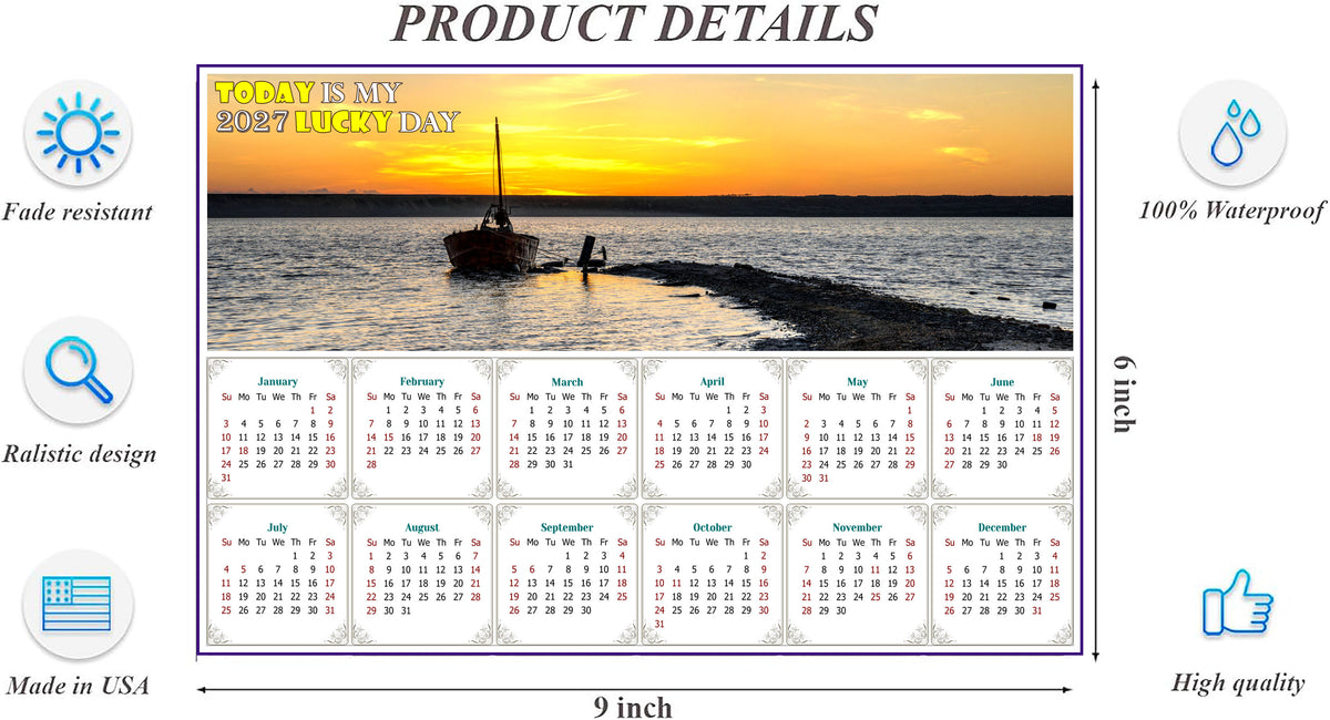 2027 Peel & Stick Calendar - Today is my Lucky Day - Removable - Salt lake near Odesa (9"x 6")
