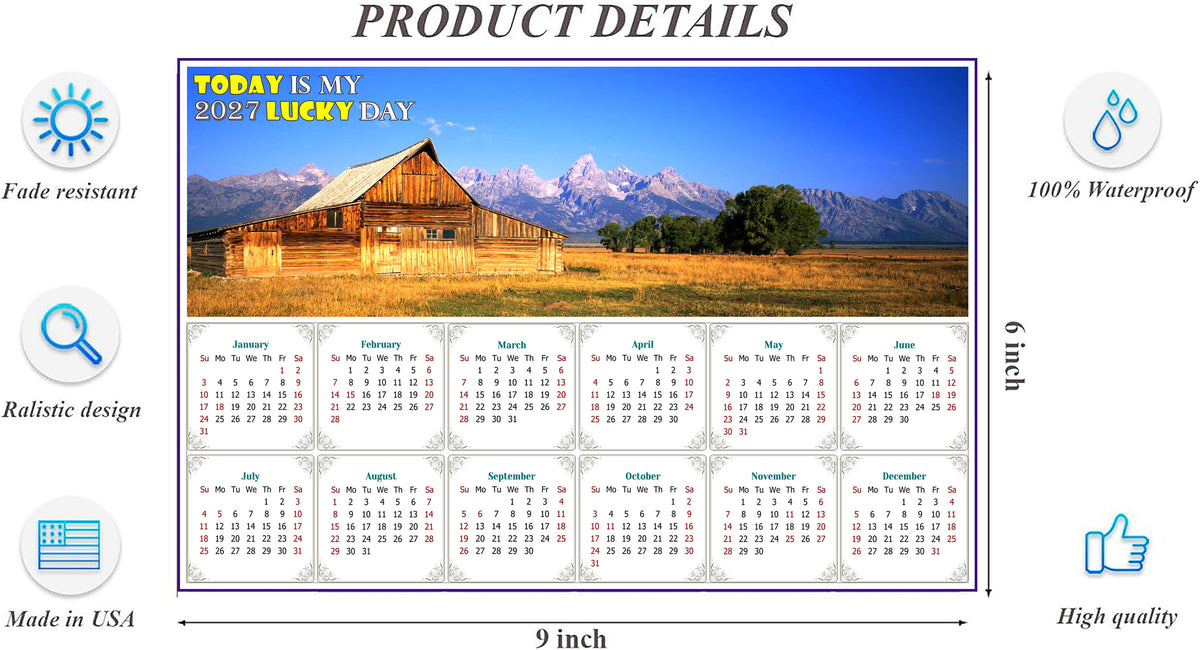 2027 Peel & Stick Calendar - Today is my Lucky Day - Removable - Grand Teton (9"x 6")