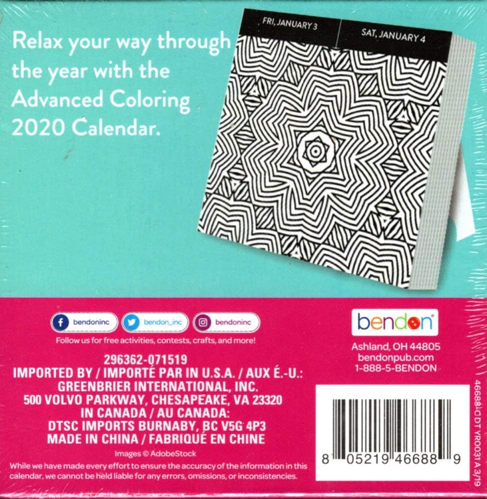 Advancend Coloring - 2020 Desk Calendar Planner - Includes Fold - Out Stand