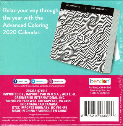 Advancend Coloring - 2020 Desk Calendar Planner - Includes Fold - Out Stand