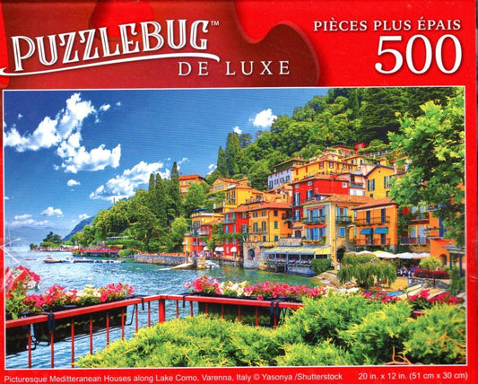 Picturesque Mediterranean Houses Along Lake Como, Varenna, Italy - 500 Pieces Deluxe Jigsaw Puzzle