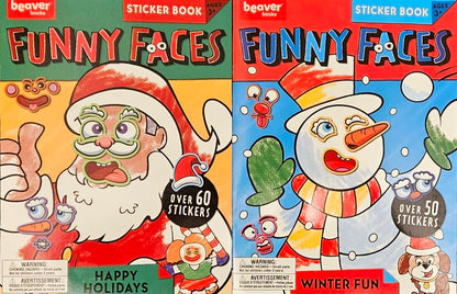 Christmas Funny Faces Sticker Book Set "Happy Holidays" & "Winter Fun"