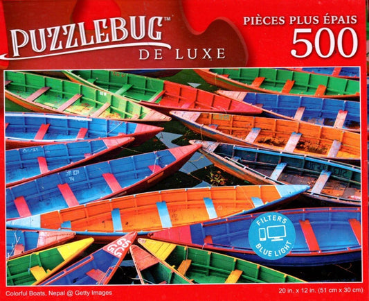 Colorful Boats, Nepal - 500 Pieces Deluxe Jigsaw Puzzle