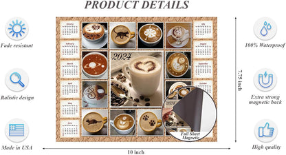 2024 Magnetic Calendar (Coffee) - Calendar Photo Collage Magnets - Today is my Lucky Day - (Fade, Tear, and Water Resistant)