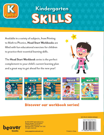Beaver Kindergarten Educational Workbooks - Phonics, Printing, Skills, Math. Set