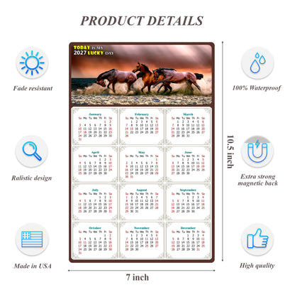 2027 Magnetic Calendar - Calendar Magnets - Today is my Lucky Day - (Fade, Tear, and Water Resistant) - Horses Themed 01
