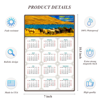 2027 Magnetic Calendar - Calendar Magnets - Today is my Lucky Day - (Fade, Tear, and Water Resistant) - Horses Themed 012