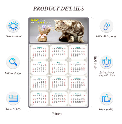 2027 Magnetic Calendar - Today is My Lucky Day (Fade, Tear, and Water Resistant)- Cat Themed 025