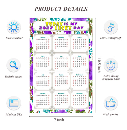 2027 Magnetic Calendar - Calendar Magnets - Today is my Lucky Day - (Fade, Tear, and Water Resistant) - Themed 024
