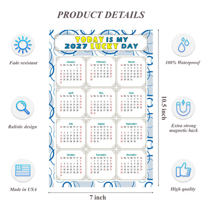 2027 Magnetic Calendar - Calendar Magnets - Today is my Lucky Day - (Fade, Tear, and Water Resistant) - Themed 034