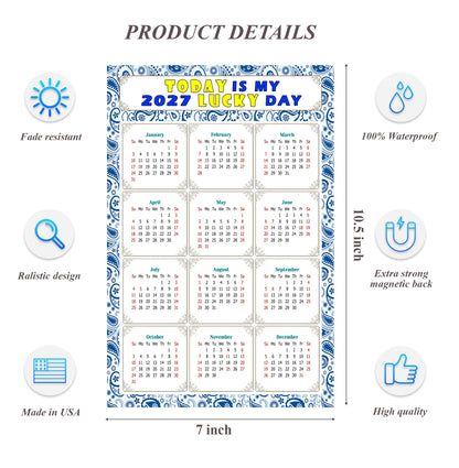 2027 Magnetic Calendar - Calendar Magnets - Today is my Lucky Day - (Fade, Tear, and Water Resistant) - Themed 044