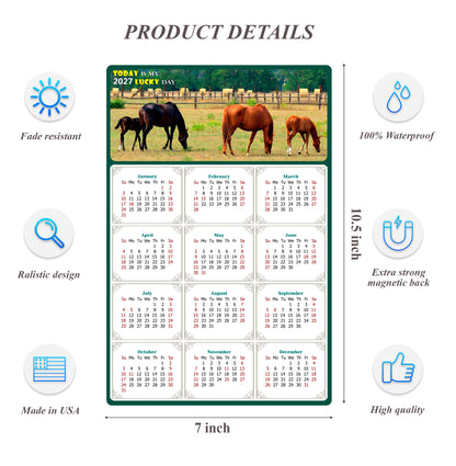 2027 Magnetic Calendar - Calendar Magnets - Today is my Lucky Day - (Fade, Tear, and Water Resistant) - Horses Themed 010