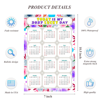 2027 Magnetic Calendar - Calendar Magnets - Today is my Lucky Day - (Fade, Tear, and Water Resistant) - Themed 017
