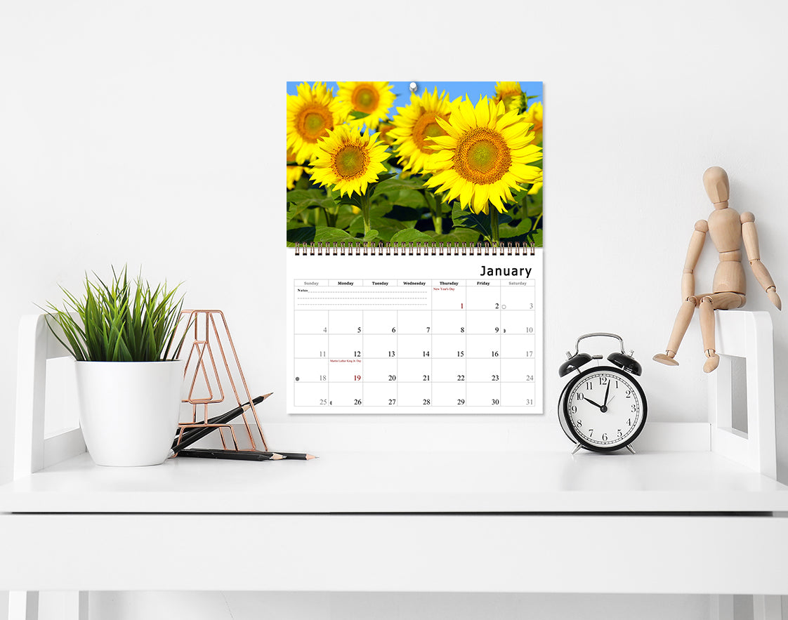 2027 Spiral-bound Wall Calendar (Sunflowers) - 12 Months Desktop/Wall Calendar/Planner