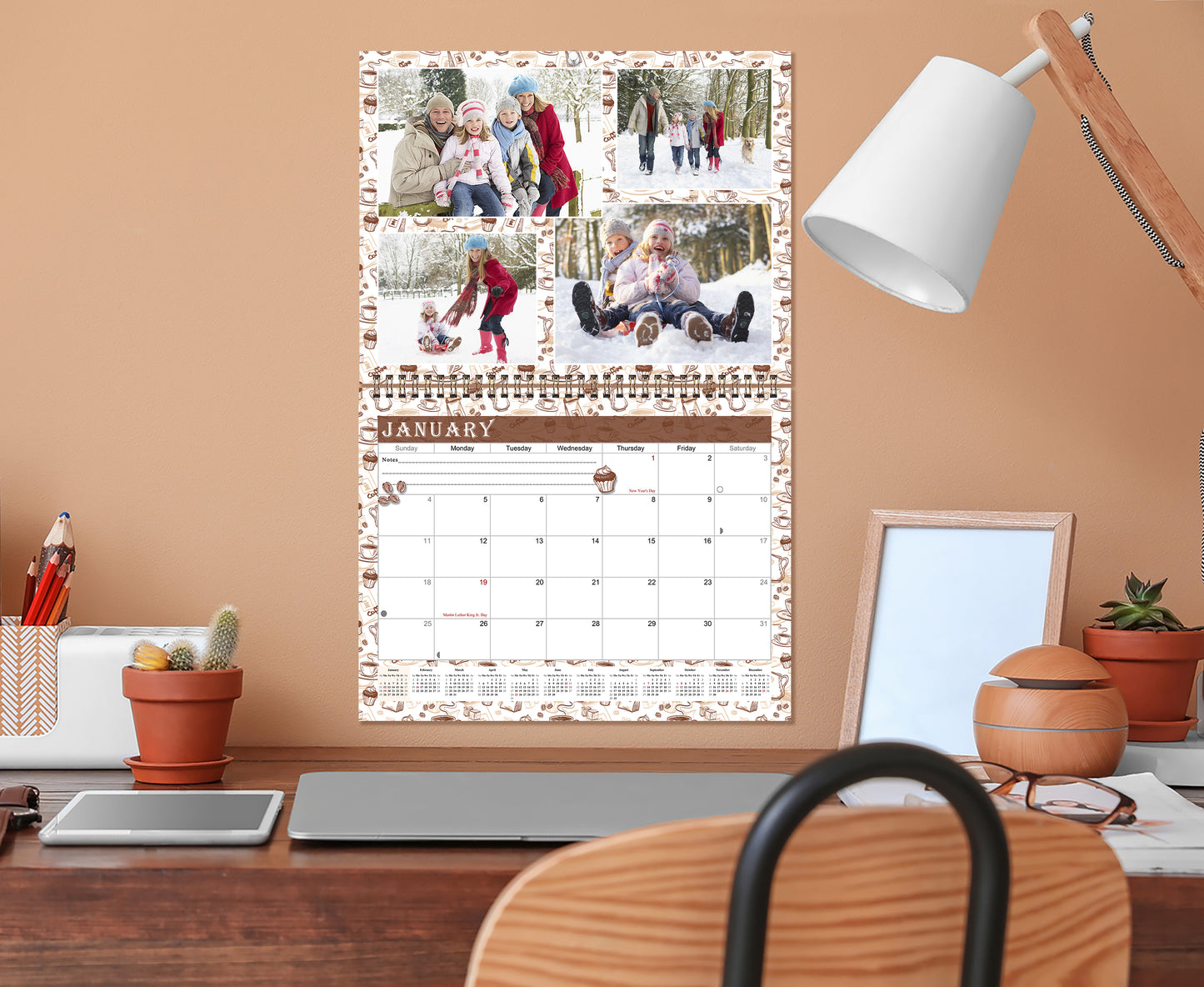 2026 Scrapbook Wall Calendar Spiral-bound (Add Your Own Photos) - 12 Months Desktop #013